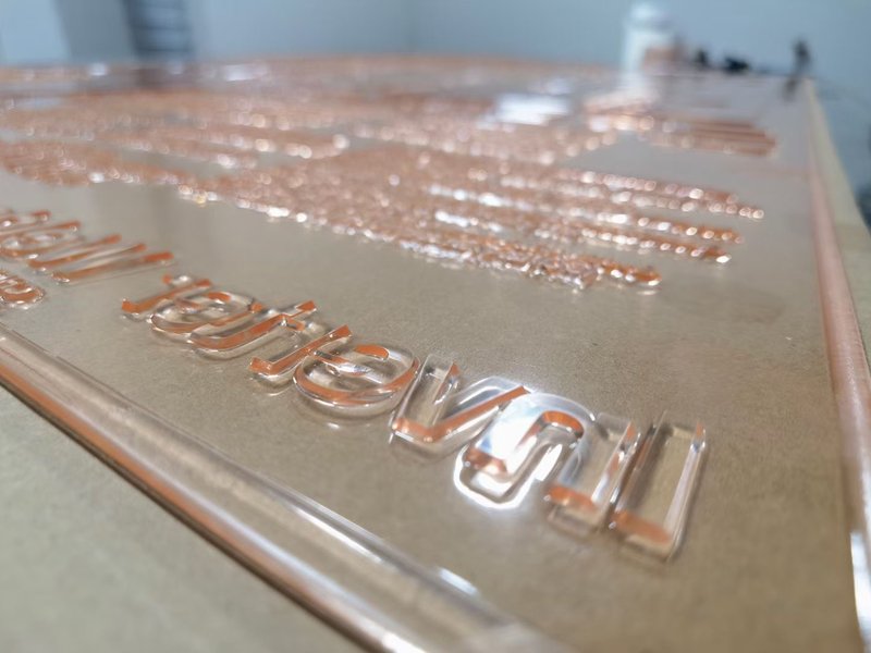 Photopolymer flexo plate with relief text, made by CTPPress